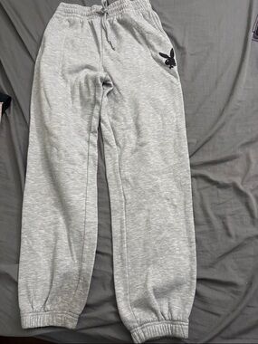 PLAYBOY Gray Heather Track Joggers with Black Bunny Logo